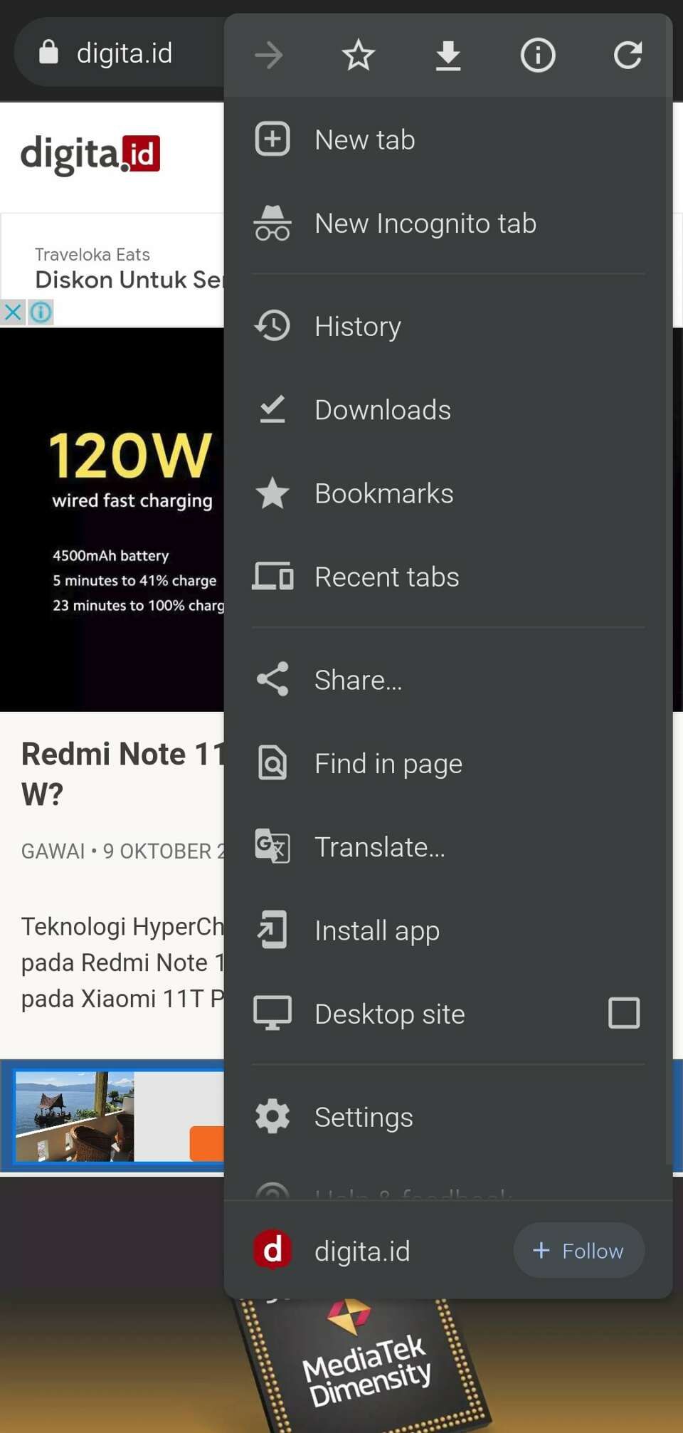 Google Chrome untuk Android Follow RSS Feed